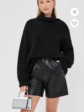 Anine Bing Sydney Black Ribbed Turtleneck Sweater size L NWT